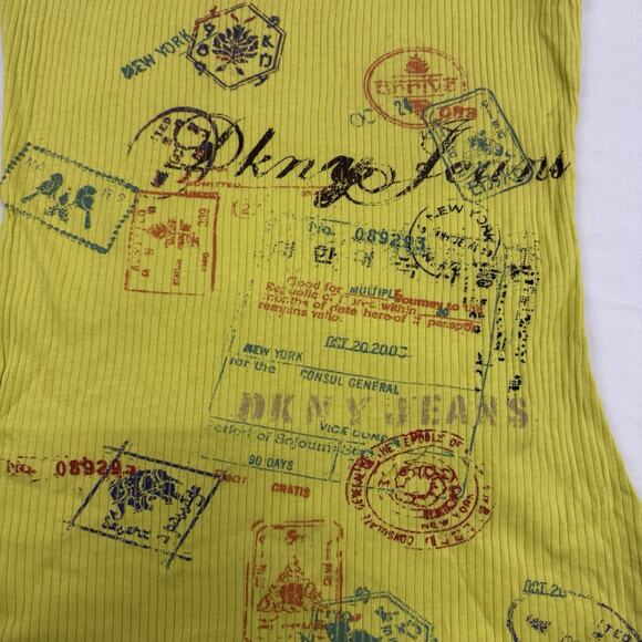 Vtg Y2K DKNY Tank Top Cami Ribbed Chartreuse Yellow McBling Grunge Size Medium - Picture 2 of 8